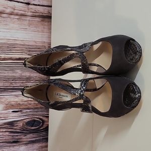 L.K.Bennett Women's  Gray Suede and Snakeskin Strapy Stiletto Heels Size 39.5